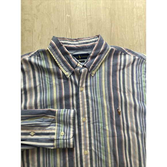 Ralph Lauren Shirt Mens XL Blue Multicolor Stripe Classic Flesh Pony Long Sleeve - Picture 1 of 8